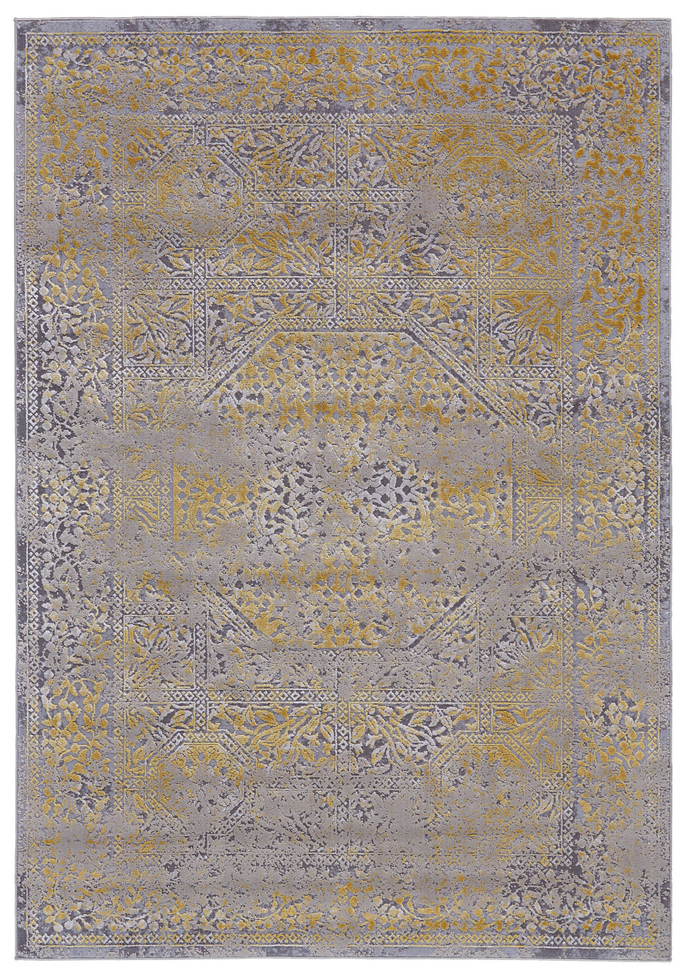 Homeroots 7' X 10' Gray And Gold Oriental Power Loom Worn Faded Area Rug Gray Polypropylene 565855