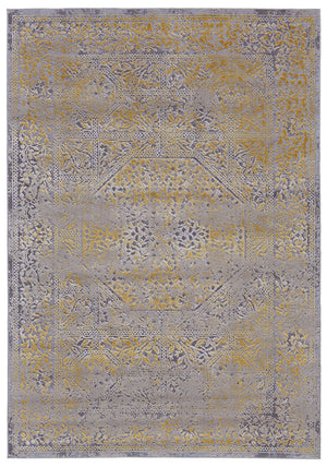 Homeroots 7' X 10' Gray And Gold Oriental Power Loom Worn Faded Area Rug Gray Polypropylene 565855