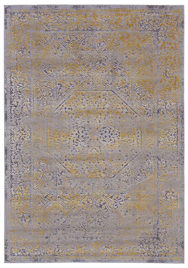 Homeroots 7' X 10' Gray And Gold Oriental Power Loom Worn Faded Area Rug Gray Polypropylene 565855