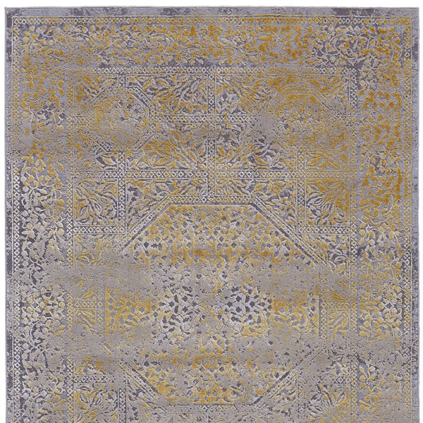 Homeroots 10' X 13' Gray And Gold Oriental Power Loom Worn Faded Area Rug Gray Polypropylene 565856