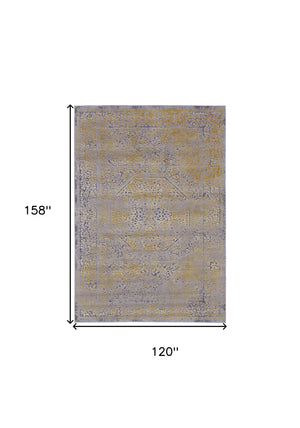 Homeroots 10' X 13' Gray And Gold Oriental Power Loom Worn Faded Area Rug Gray Polypropylene 565856