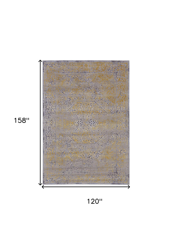 Homeroots 10' X 13' Gray And Gold Oriental Power Loom Worn Faded Area Rug Gray Polypropylene 565856