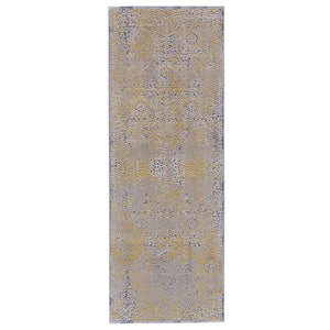 Homeroots 8' Gray And Gold Oriental Power Loom Worn Faded Runner Rug Gray Polypropylene 565857