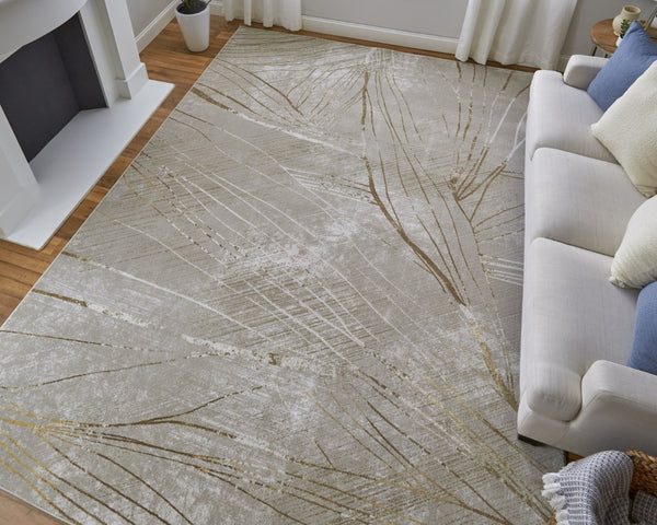 HomeRoots 5' Stunning Silver, Brown, and Taupe Abstract Power Loom Area Rug for Modern Living Spaces 5' X 8' 565858