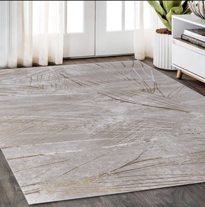 HomeRoots 5' Stunning Silver, Brown, and Taupe Abstract Power Loom Area Rug for Modern Living Spaces 5' X 8' 565858