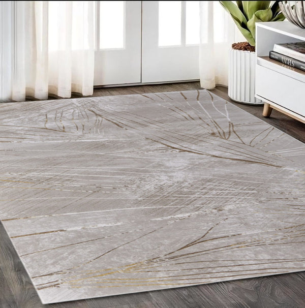 HomeRoots 5' Stunning Silver, Brown, and Taupe Abstract Power Loom Area Rug for Modern Living Spaces 5' X 8' 565858