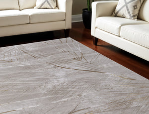 HomeRoots 5' Stunning Silver, Brown, and Taupe Abstract Power Loom Area Rug for Modern Living Spaces 12' X 15' 565862
