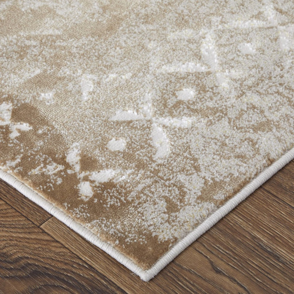 HomeRoots 5' Versatile Tan and Ivory Abstract Area Rug – Low-Maintenance, Durable, and Stylish for Any Room 7' X 10' 565865