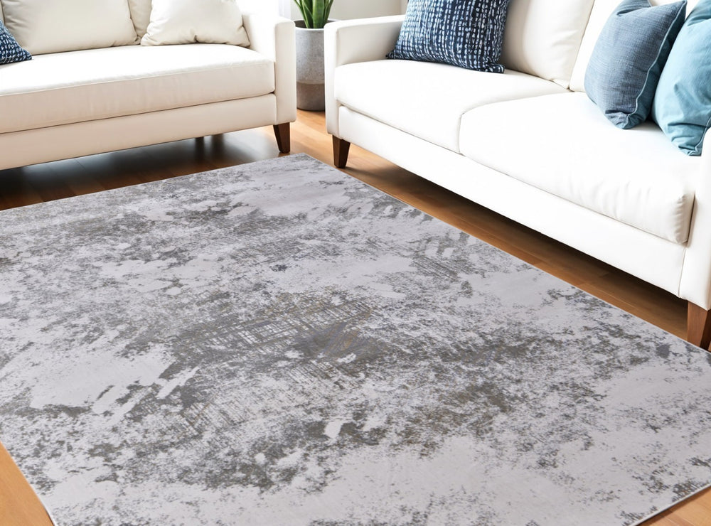 HomeRoots 5' Gray and Silver Abstract Area Rug - Durable, Stain-Resistant Design for Modern Elegance 5' X 8' 565870