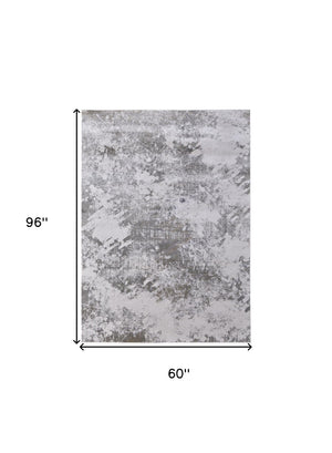 HomeRoots 5' Gray and Silver Abstract Area Rug - Durable, Stain-Resistant Design for Modern Elegance 5' X 8' 565870
