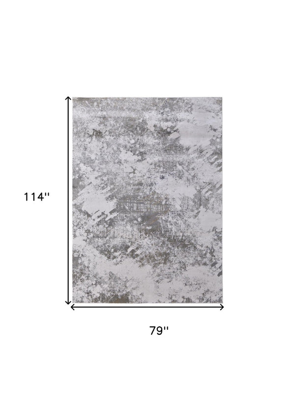 HomeRoots 5' Gray and Silver Abstract Area Rug - Durable, Stain-Resistant Design for Modern Elegance 7' X 10' 565871
