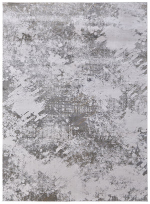 HomeRoots 5' Gray and Silver Abstract Area Rug - Durable, Stain-Resistant Design for Modern Elegance 8' X 11' 565872