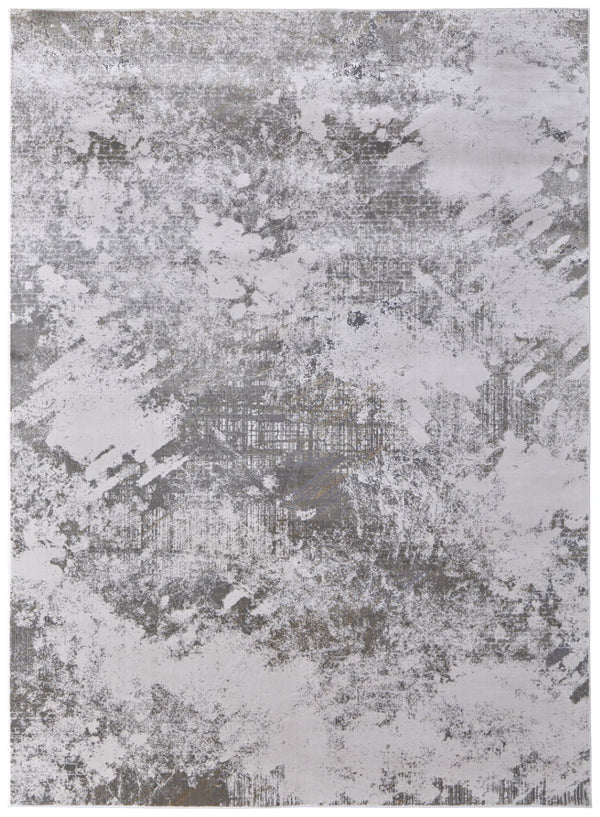 HomeRoots 5' Gray and Silver Abstract Area Rug - Durable, Stain-Resistant Design for Modern Elegance 10' X 13' 565873