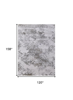 HomeRoots 5' Gray and Silver Abstract Area Rug - Durable, Stain-Resistant Design for Modern Elegance 10' X 13' 565873