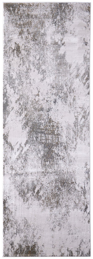 HomeRoots 5' Gray and Silver Abstract Area Rug - Durable, Stain-Resistant Design for Modern Elegance 8' Runner 565874