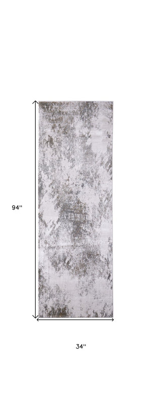 HomeRoots 5' Gray and Silver Abstract Area Rug - Durable, Stain-Resistant Design for Modern Elegance 8' Runner 565874