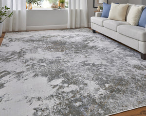 HomeRoots 5' Gray and Silver Abstract Area Rug - Durable, Stain-Resistant Design for Modern Elegance 12' X 15' 565875