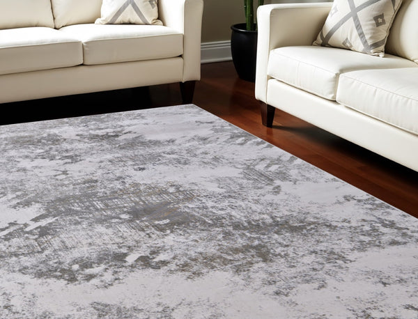 HomeRoots 5' Gray and Silver Abstract Area Rug - Durable, Stain-Resistant Design for Modern Elegance 12' X 15' 565875