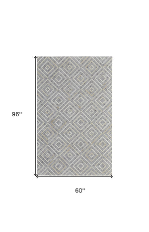 Homeroots 5' X 8' Gray And Ivory Geometric Hand Woven Area Rug Taupe Viscose 565878