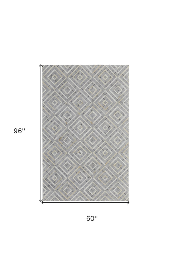 Homeroots 5' X 8' Gray And Ivory Geometric Hand Woven Area Rug Taupe Viscose 565878