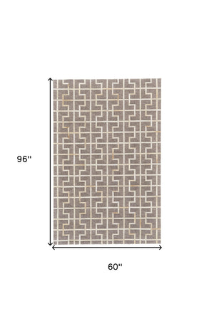 Homeroots 5' X 8' Tan And Ivory Geometric Hand Woven Area Rug Brown Viscose 565879