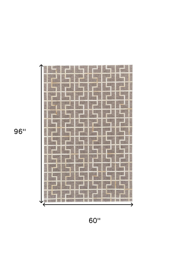 Homeroots 5' X 8' Tan And Ivory Geometric Hand Woven Area Rug Brown Viscose 565879