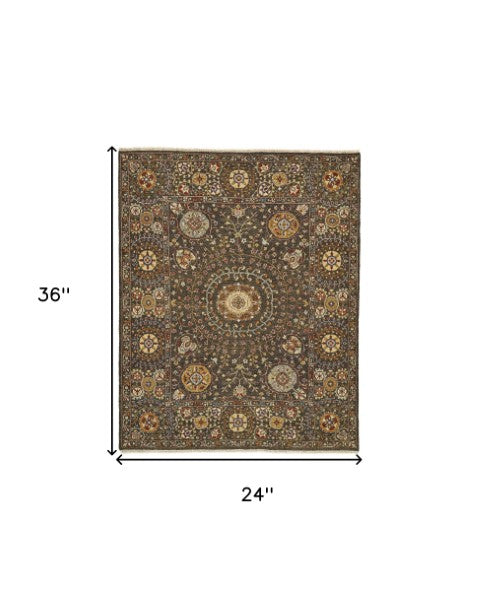 Homeroots 2' X 3' Brown And Gold Wool Geometric Hand Knotted Area Rug - Unique, Stain Resistant, Soft Texture Gray Wool 565881