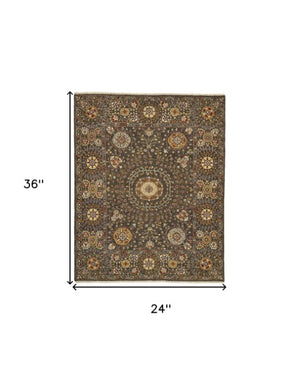 Homeroots 2' X 3' Brown And Gold Wool Geometric Hand Knotted Area Rug - Unique, Stain Resistant, Soft Texture Gray Wool 565881