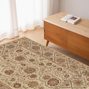 HomeRoots 4' Hand-Knotted Wool Oriental Area Rug in Rich Red, Tan, and Gold - Elegant Home Accent Piece 4' X 6' 565882