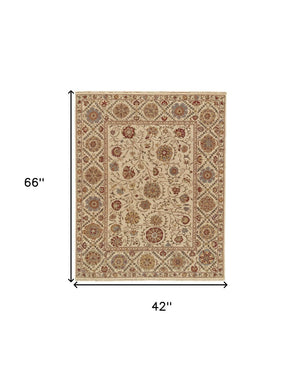 HomeRoots 4' Hand-Knotted Wool Oriental Area Rug in Rich Red, Tan, and Gold - Elegant Home Accent Piece 4' X 6' 565882