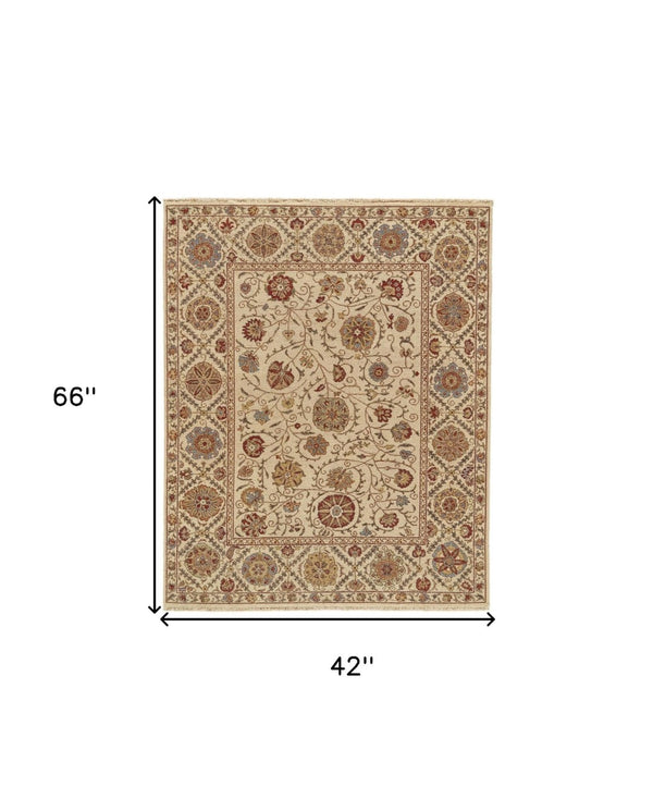 HomeRoots 4' Hand-Knotted Wool Oriental Area Rug in Rich Red, Tan, and Gold - Elegant Home Accent Piece 4' X 6' 565882