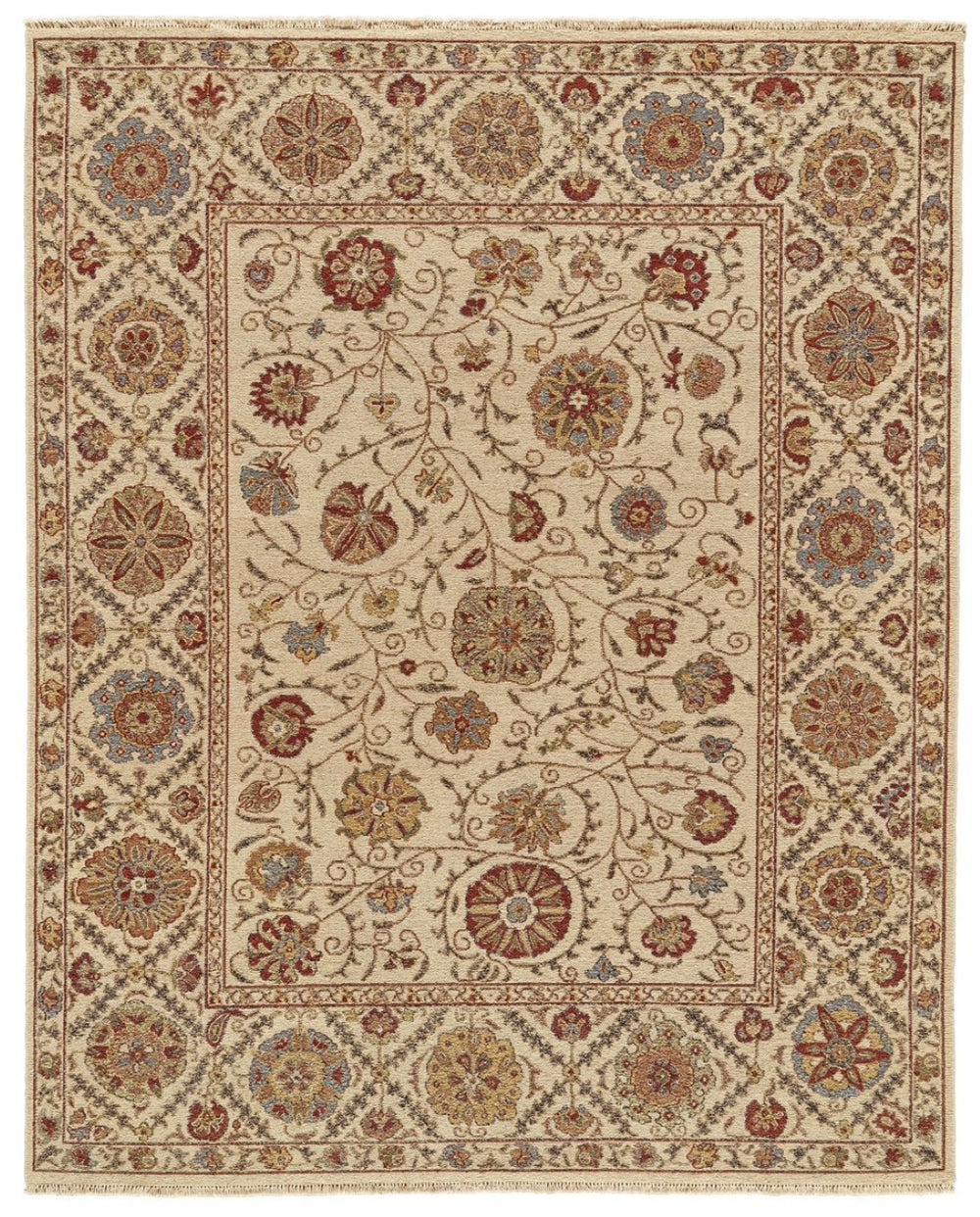 HomeRoots 4' Hand-Knotted Wool Oriental Area Rug in Rich Red, Tan, and Gold - Elegant Home Accent Piece 4' X 6' 565882