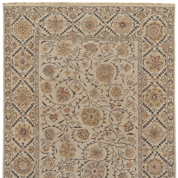 Homeroots 2' Hand Knotted Wool Oriental Area Rug - Unique Artisan Craftsmanship, Stain Resistant, Decorative Appeal Tan,Red Wool 565884
