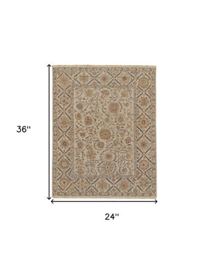 Homeroots 2' Hand Knotted Wool Oriental Area Rug - Unique Artisan Craftsmanship, Stain Resistant, Decorative Appeal Tan,Red Wool 565884