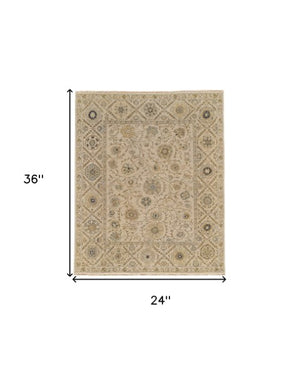 Homeroots 2' Hand Knotted Wool Oriental Area Rug - Unique Artisan Craftsmanship, Stain Resistant, Decorative Appeal Ivory,Blue,Yellow Wool 565885