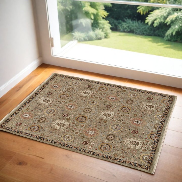 Homeroots 2' X 3' Exquisite Red Taupe & Gold Hand-knotted Wool Oriental Area Rug - Stain Resistant, Unique Design Taupe Wool 565886