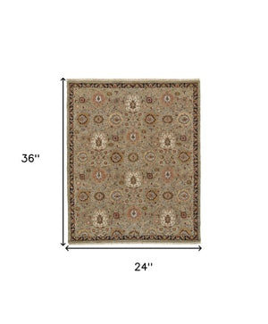 Homeroots 2' X 3' Exquisite Red Taupe & Gold Hand-knotted Wool Oriental Area Rug - Stain Resistant, Unique Design Taupe Wool 565886