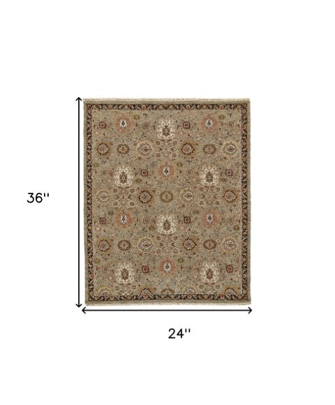 Homeroots 2' X 3' Exquisite Red Taupe & Gold Hand-knotted Wool Oriental Area Rug - Stain Resistant, Unique Design Taupe Wool 565886