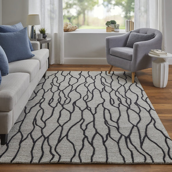 HomeRoots 12'' Gray and Black Wool Abstract Hand-Tufted Area Rug for Modern Homes - Durable, Stylish, and Cozy 12' X 15' 565887