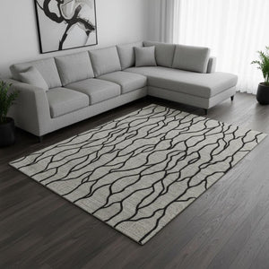 HomeRoots 12'' Gray and Black Wool Abstract Hand-Tufted Area Rug for Modern Homes - Durable, Stylish, and Cozy 12' X 15' 565887