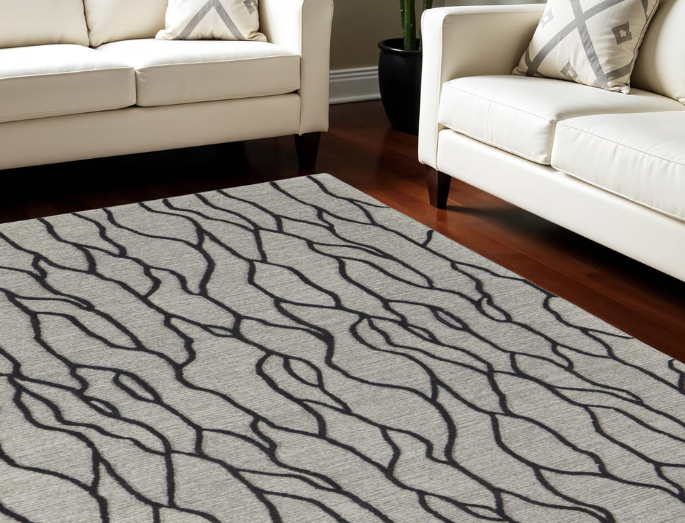 Homeroots 12' X 15' Gray And Black Wool Abstract Hand Tufted Area Rug Ivory Wool 565887