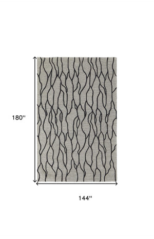 HomeRoots 12'' Gray and Black Wool Abstract Hand-Tufted Area Rug for Modern Homes - Durable, Stylish, and Cozy 12' X 15' 565887