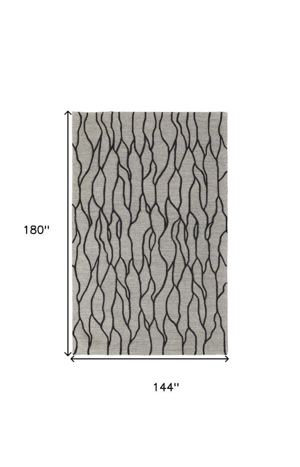 HomeRoots 12'' Gray and Black Wool Abstract Hand-Tufted Area Rug for Modern Homes - Durable, Stylish, and Cozy 12' X 15' 565887