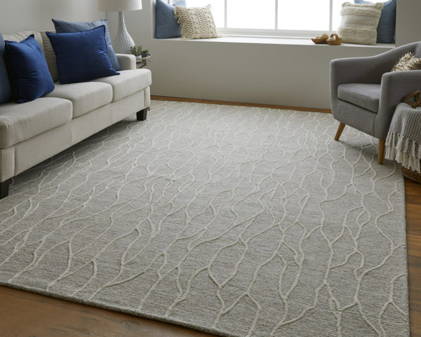 HomeRoots 12'' Gray and Black Wool Abstract Hand-Tufted Area Rug for Modern Homes - Durable, Stylish, and Cozy 12' X 15' 565888