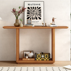 English Elm Mirod Acacia Veneer Console Table with U-base and Curved Edges for Entryway Brown N760P237958D