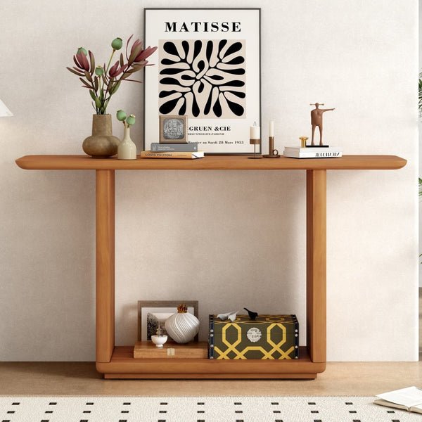 English Elm Mirod Acacia Veneer Console Table with U-base and Curved Edges for Entryway Brown N760P237958D