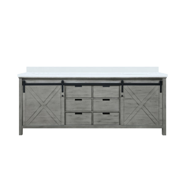 English Elm Ash Grey Double Bath Vanity 84" W With Cultured Marble Countertop, Soft-Close Drawers & Storage Solutions B2731P260176