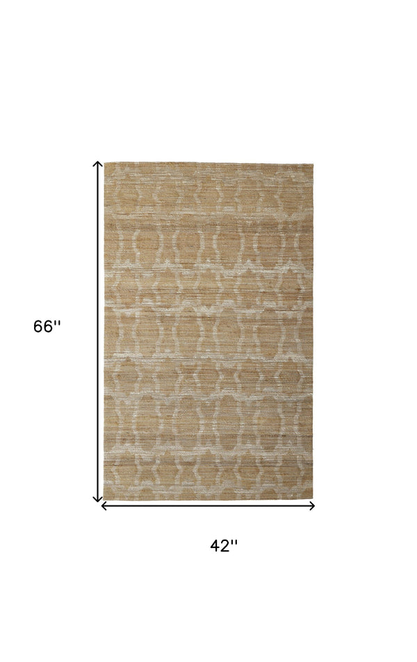 Homeroots 4' X 6' Tan And Ivory Geometric Hand Woven Area Rug Gray Jute 565893