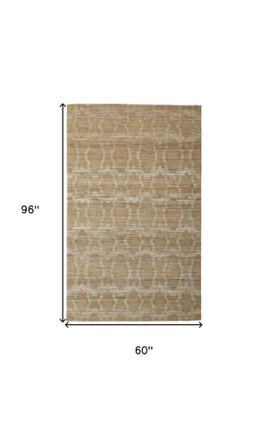 Homeroots 5' X 8' Tan And Ivory Geometric Hand Woven Area Rug Gray Jute 565894
