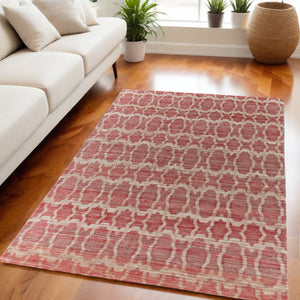 Homeroots 5' X 8' Red And Tan Geometric Hand Woven Area Rug Red Jute 565896